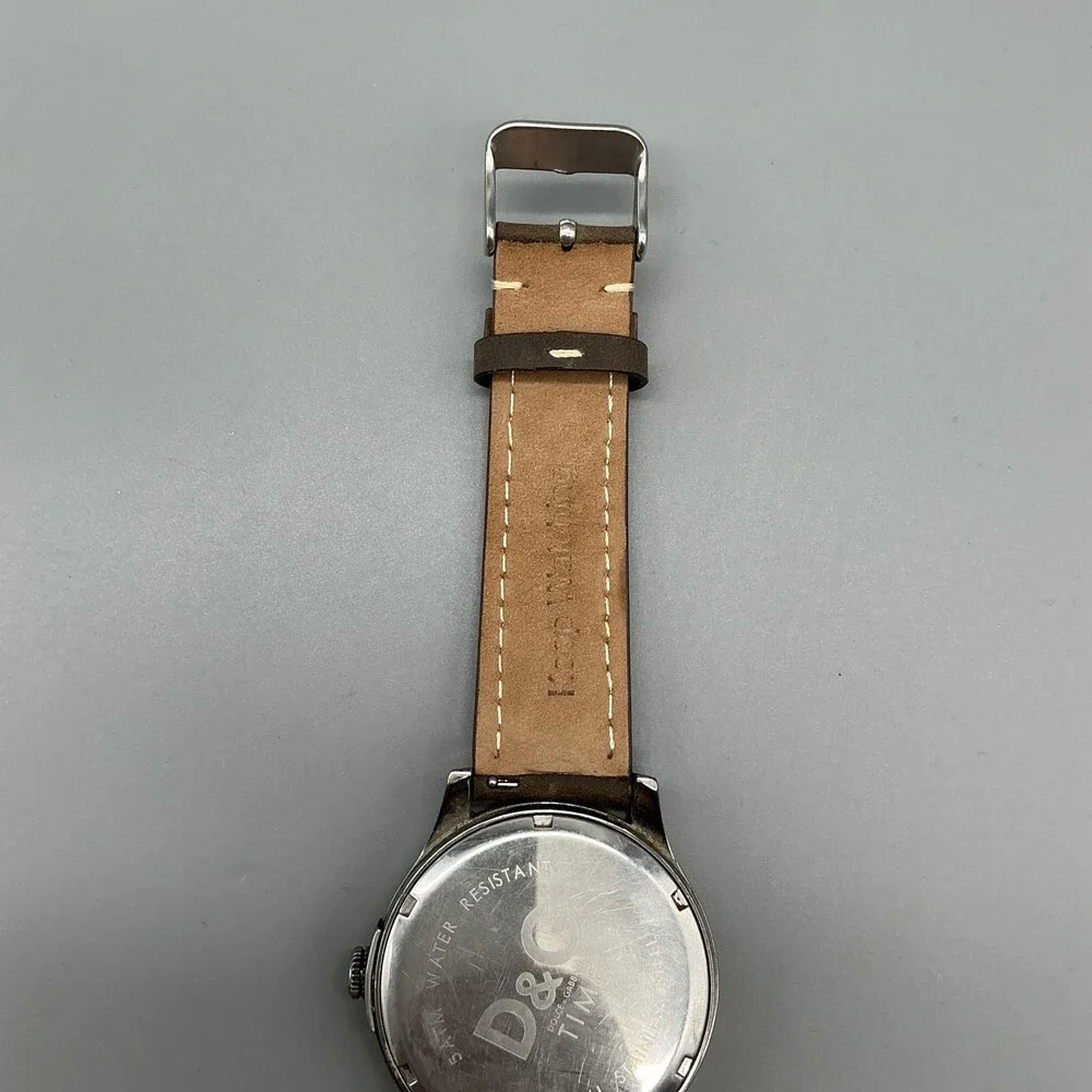 Dolce&Gabbana D&G Time Mens Watch 43mm Gray Dial Brown Leather Date New Battery